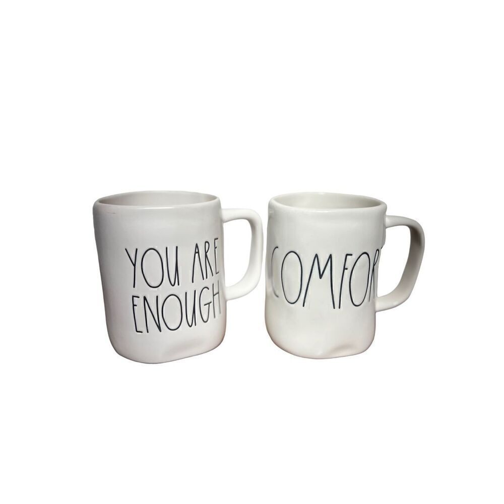 Rae Dunn Artesian Collection Coffee Mug Set of Two "You are Enough" & "Comfort"